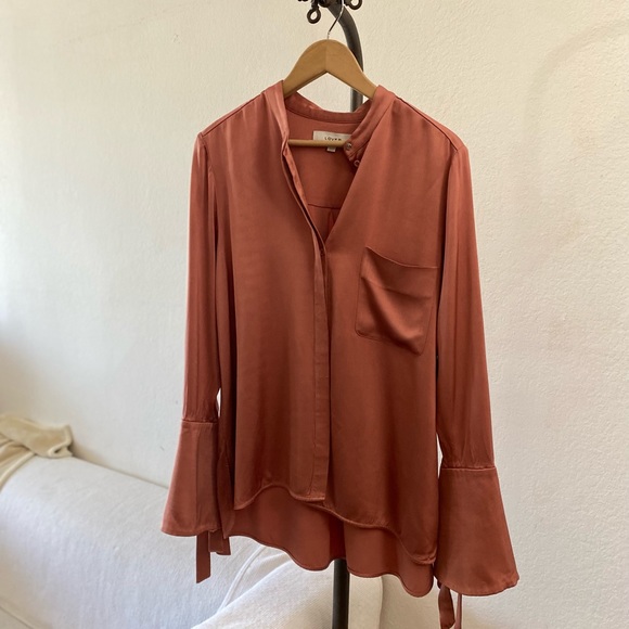 LOVER THE LABEL | Bell Tie Sleeve Button Down Satin Blouse - Picture 9 of 9